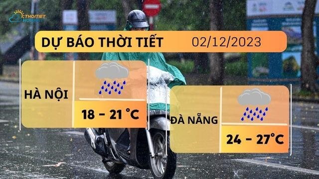 Dự báo thời tiết hôm nay 2/12: Hà Nội mưa nhỏ và rét, Đà Nẵng mưa to